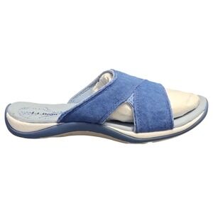 L.L. Bean Slide Sandals Womens US 7.5M Blue White Suede Casual Comfort Slip On